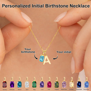 Personalized Memorial Birthstone Initial Necklace - Gift For Christmas