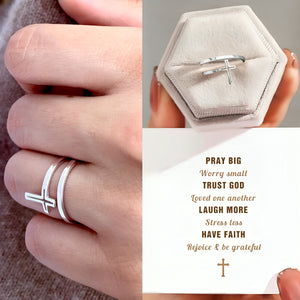 KISSFAITH- Christan Double Wrap Upright,By-Pass Mini Sterling Silver Cross Adjustable Ring