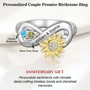 Personalized Sunflower Couple Promise Ring with Birthstones & Names