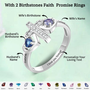 Personalized Name Faith Birthstone Promise Cross Sterling Silver Ring