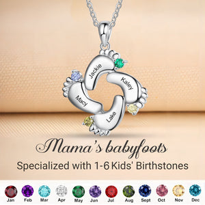 Personalized Grandma Mom 1-6 Family Footprint Birthstones Necklace