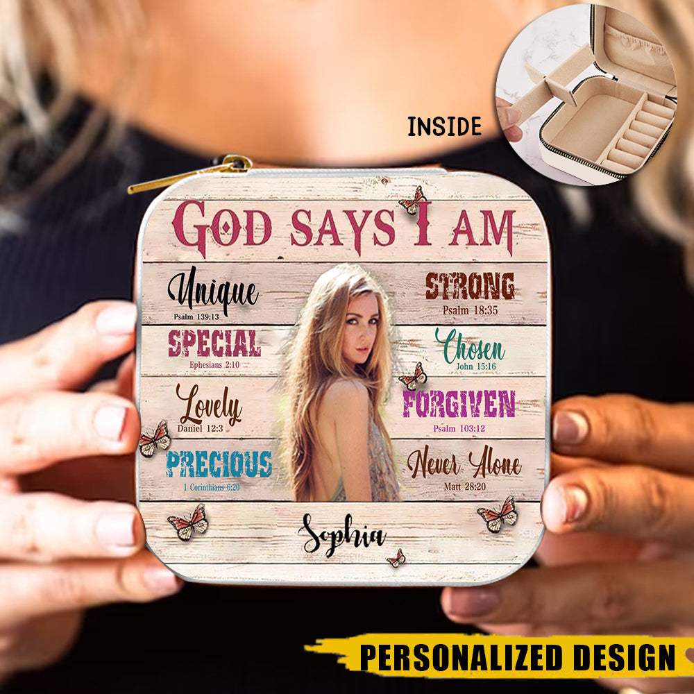 God Says I Am Personalized Leather Jewelry Box