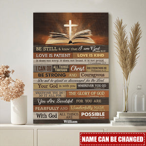 Jesus Bible with Cross Be still and know that I am God - Personalized Canvas Prints