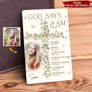 KISSFAITH-God Says I Am - Christian Affirmation Personalized Metal Wallet Card