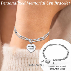 Personalized Heart Pendant Memorial Urn Bracelet - Gift For Christmas