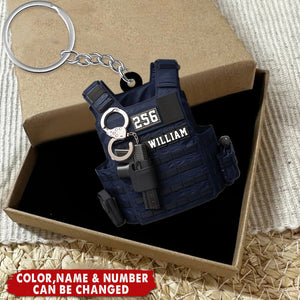 Personalized Police Or Sheriff Outfit  With Name And Number Keychain