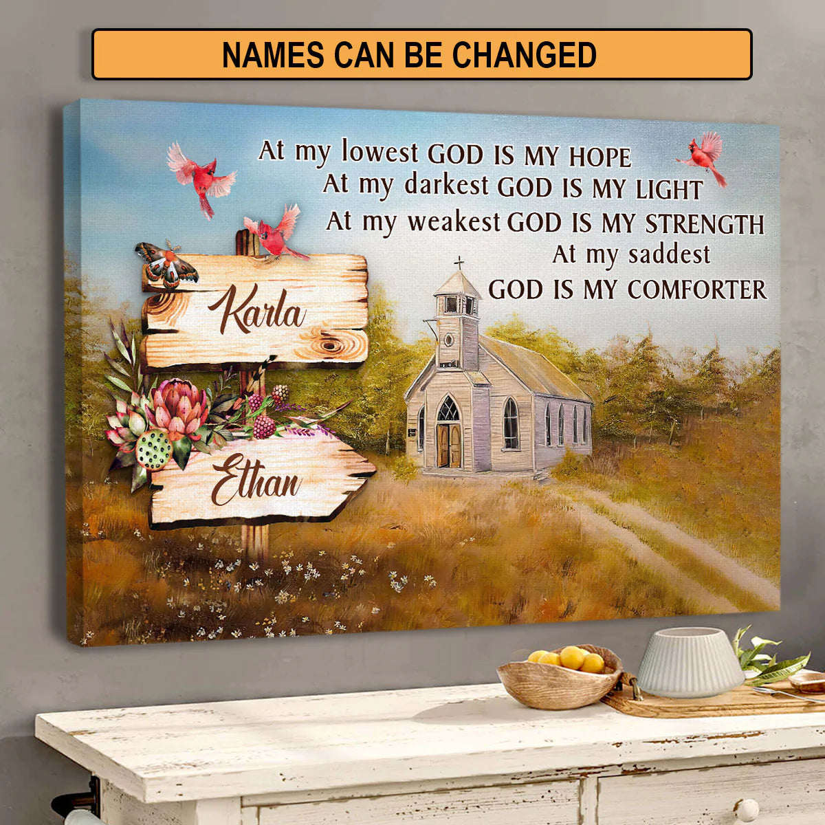 Personalized Cardinal Bird Poster - Custom Gift For Christian Couple - God Is My Hope