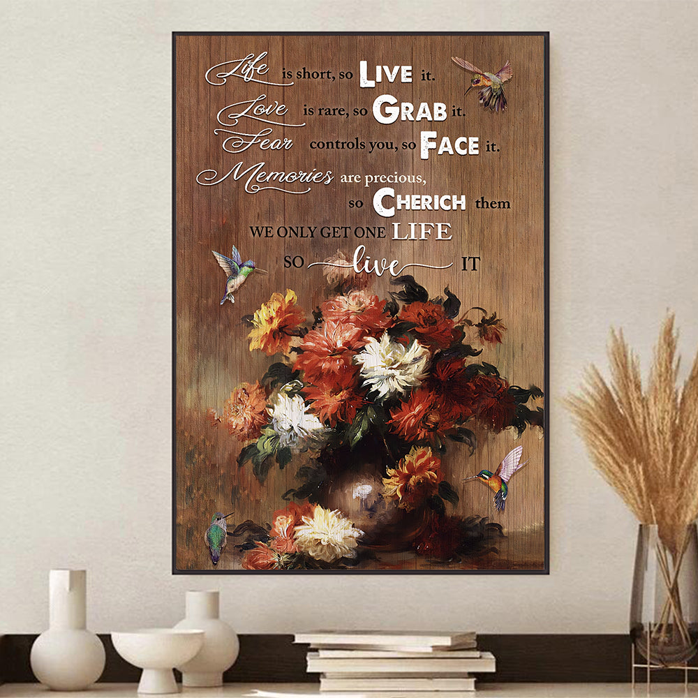 Jesus, Hummingbird, Flower Vase - So live it Portrait Canvas