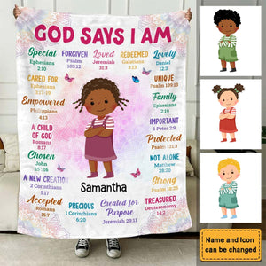 KISSFAITH-God Says I Am Personalized Blanket - Lovely Gift For Kids