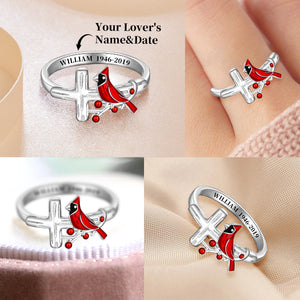 Personalized Memorial Cardinal Cross Ring