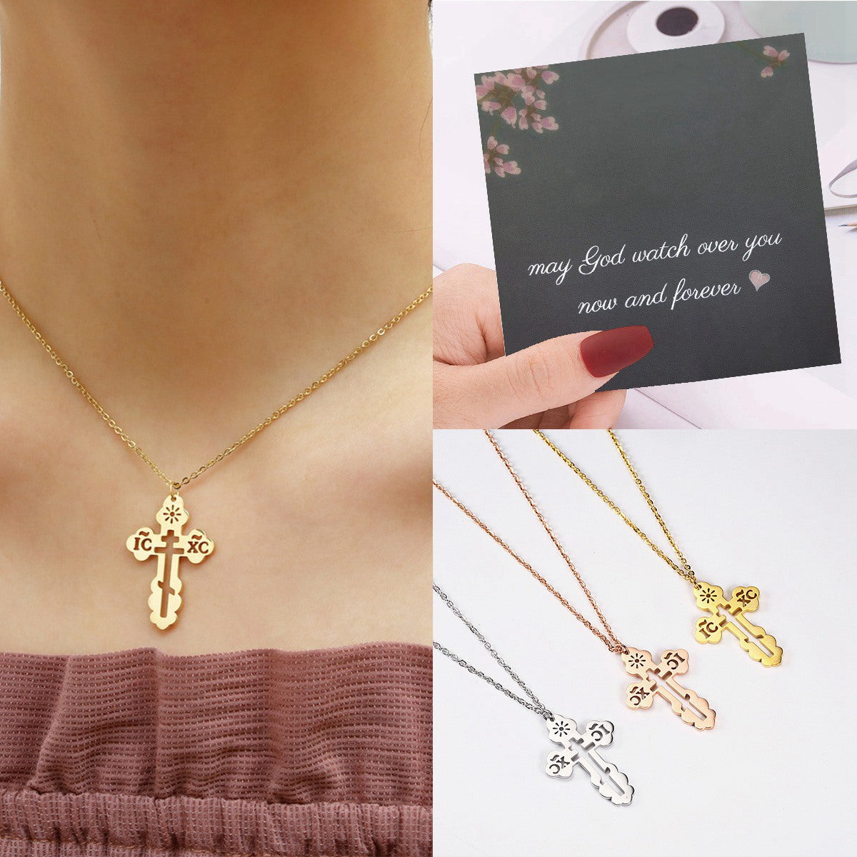 KISSFAITH-Christian Cross Necklace-Charm IC XC NIKA Religious Jewelry