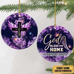 Jesus God Bless Our Home Butterfly - Personalized Circle Ornament(Porcelain)