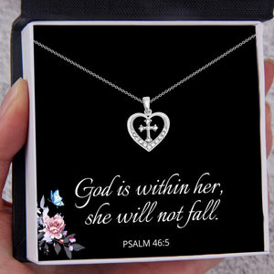 KISSFAITH-God Is Within Her Heart Cross Pendant Necklace