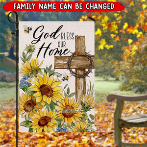 God Bless Our Home-Religious Decoration  Faith Cross Sunflower Garden Flag