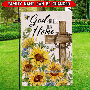 God Bless Our Home-Religious Decoration  Faith Cross Sunflower Garden Flag