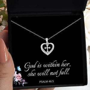 KISSFAITH-God Is Within Her Heart Cross Pendant Necklace