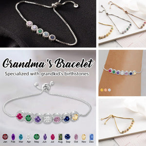 Personalized Adjustable Family Birthstone Bracelet - Gift For Grandma/Mom