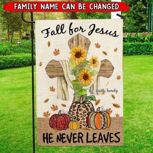 Jesus He Never Leaves-Autumn Jesus Pumpkin Garden Flag