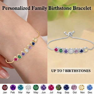 Personalized Adjustable Family Birthstone Bracelet - Gift For Grandma/Mom