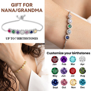 Personalized Adjustable Family Birthstone Bracelet - Gift For Grandma/Mom