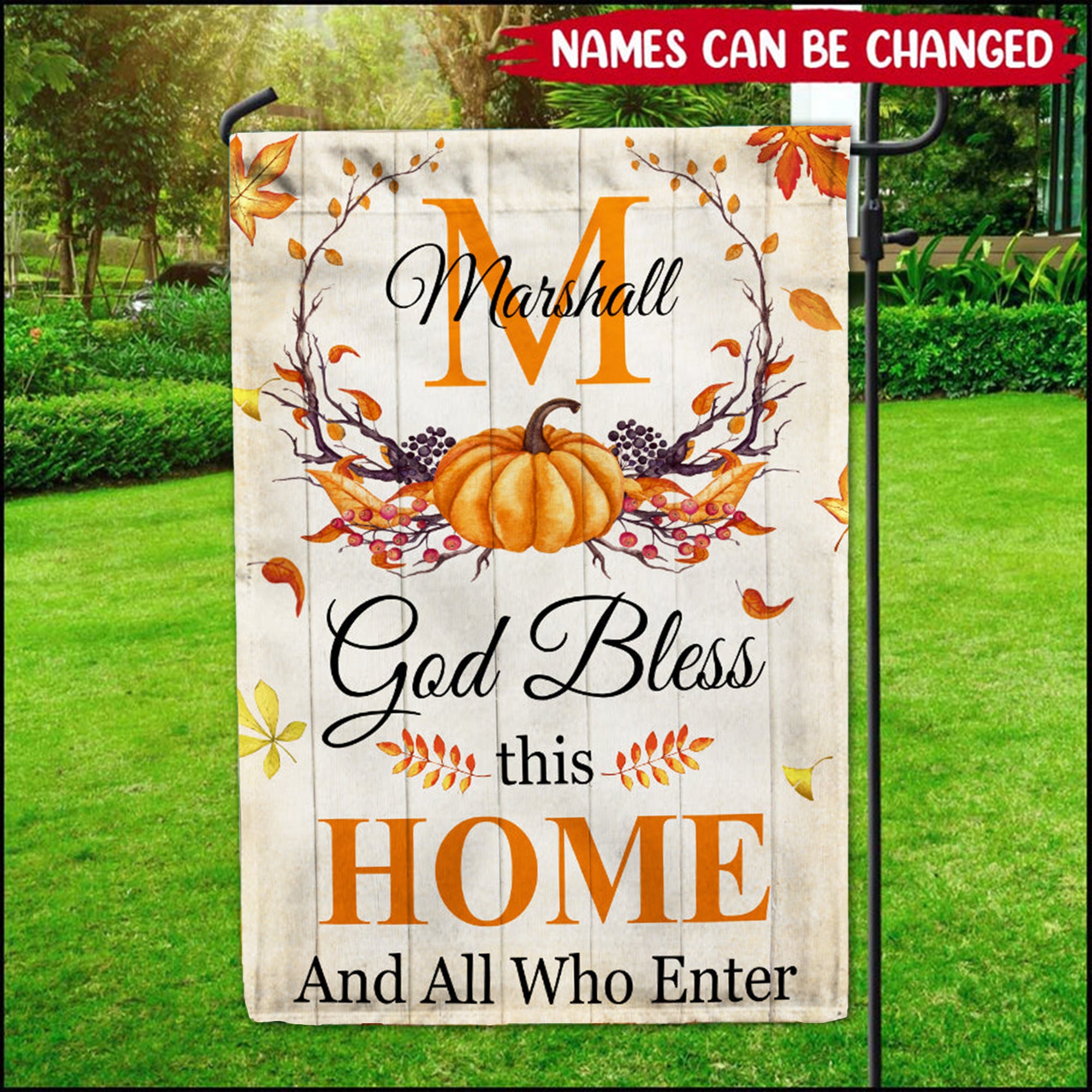Personalized Thankful Fall God Bless This Home Flag