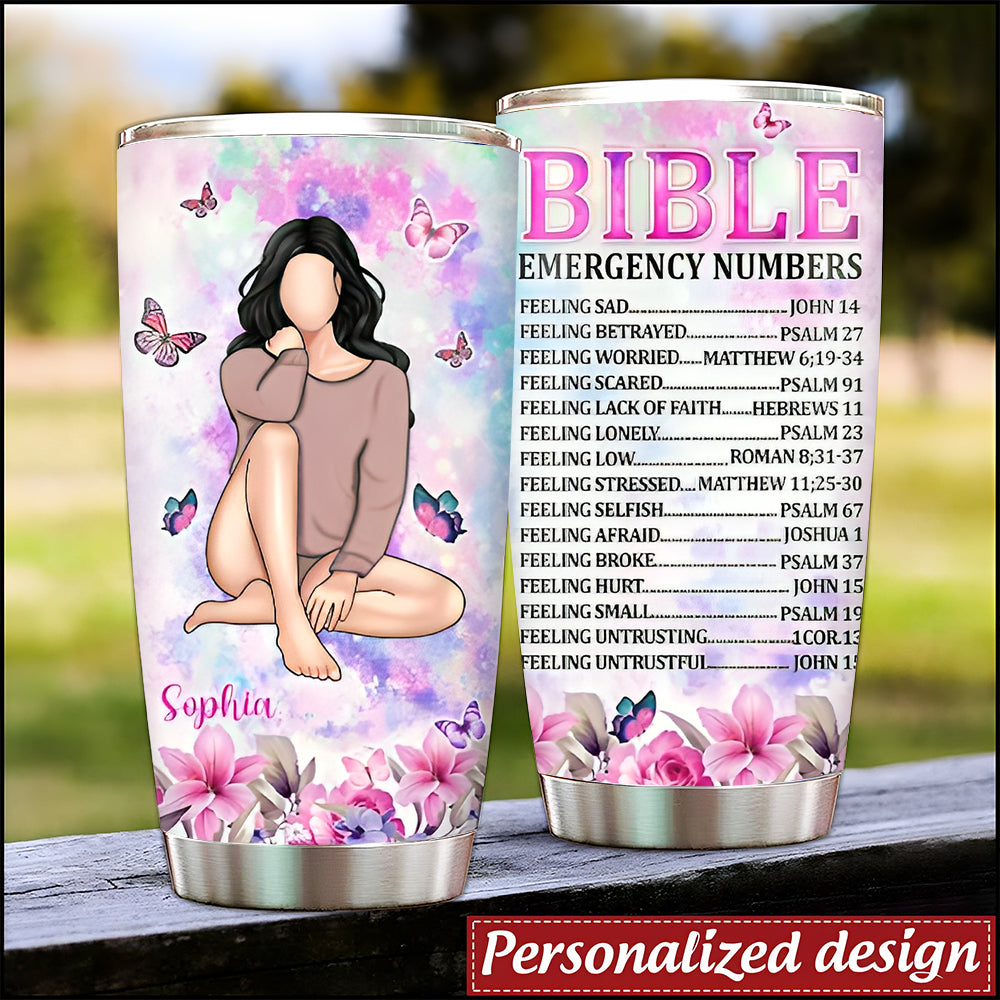 Personalized Christian Faith Bible Emergency Numbers Tumbler