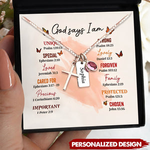 KISSFAITH-God Says I Am Birthstone Personalized Necklace