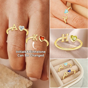 Initials Ring Women Simple Fashion Love Birthstone Ring