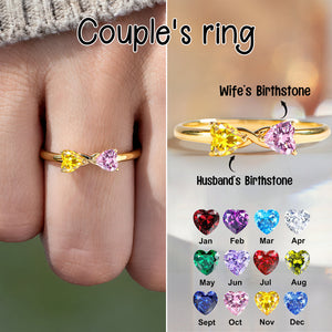 Love Heart Couple Birthstone Personalized S925 Sterling Silver Ring