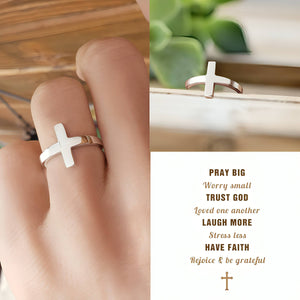 KISSFAITH- Christan Sterling Silver Cross Adjustable Ring