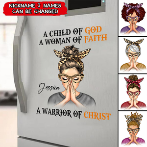 Woman Warrior Praying, A Child Of God A Woman Of Faith A Warrior Of Christ Personalized Sticker Decal