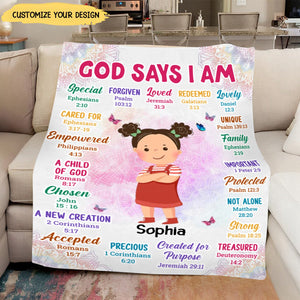 KISSFAITH-God Says I Am Personalized Blanket - Lovely Gift For Kids