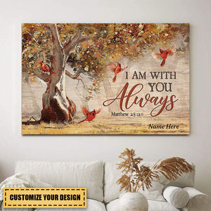 I Am With You Always Autumn Forest Red Cardinals - Personalized Bible Verse Canvas