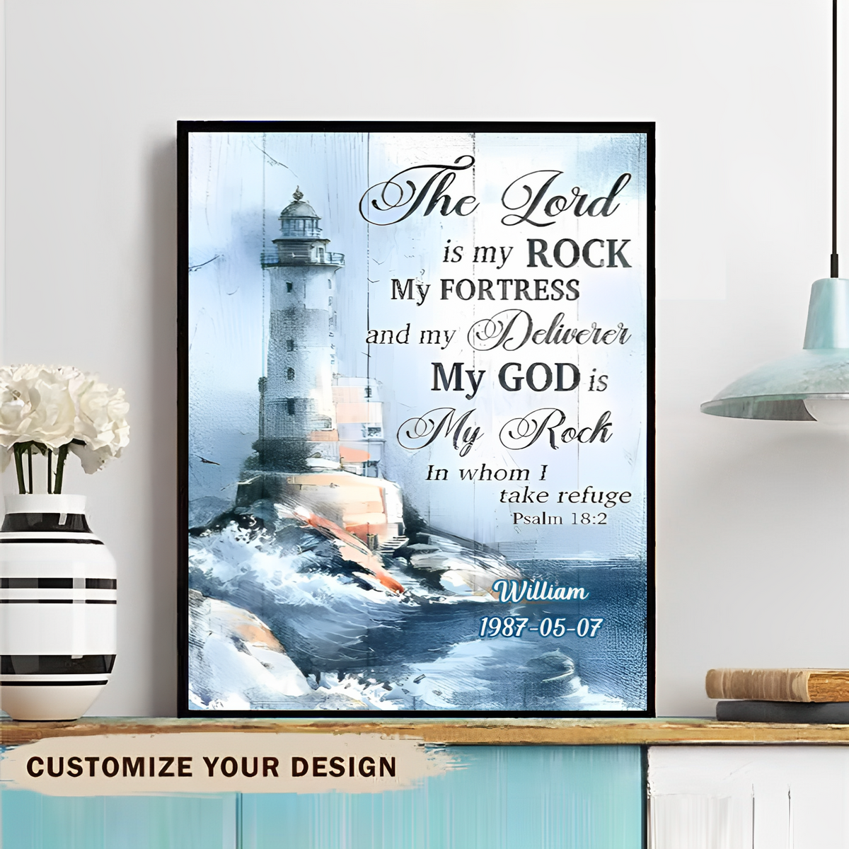 Sea Lighthouse Wall art Text Christian Psalm Bible Quote Canvas - kissfaith