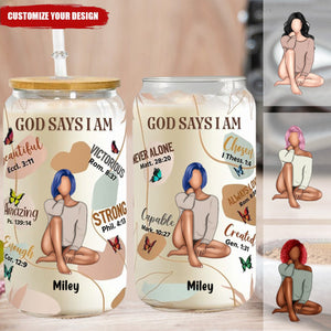 God Says I Am - Personalized Clear Glass Cup