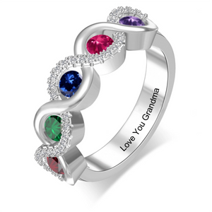 Personalized Grandma Mom Family 1-5 Birthstones Silver Ring - Gift For Christmas