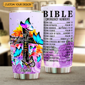 Personalized Steel Tumbler - Bible Emergency Numbers