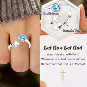 Personalized Faith Hope Love Birthstone Cross Adjustable Ring