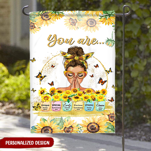 Sunflower Pretty Girl Praying- You Are Personalized Affirmation Flag