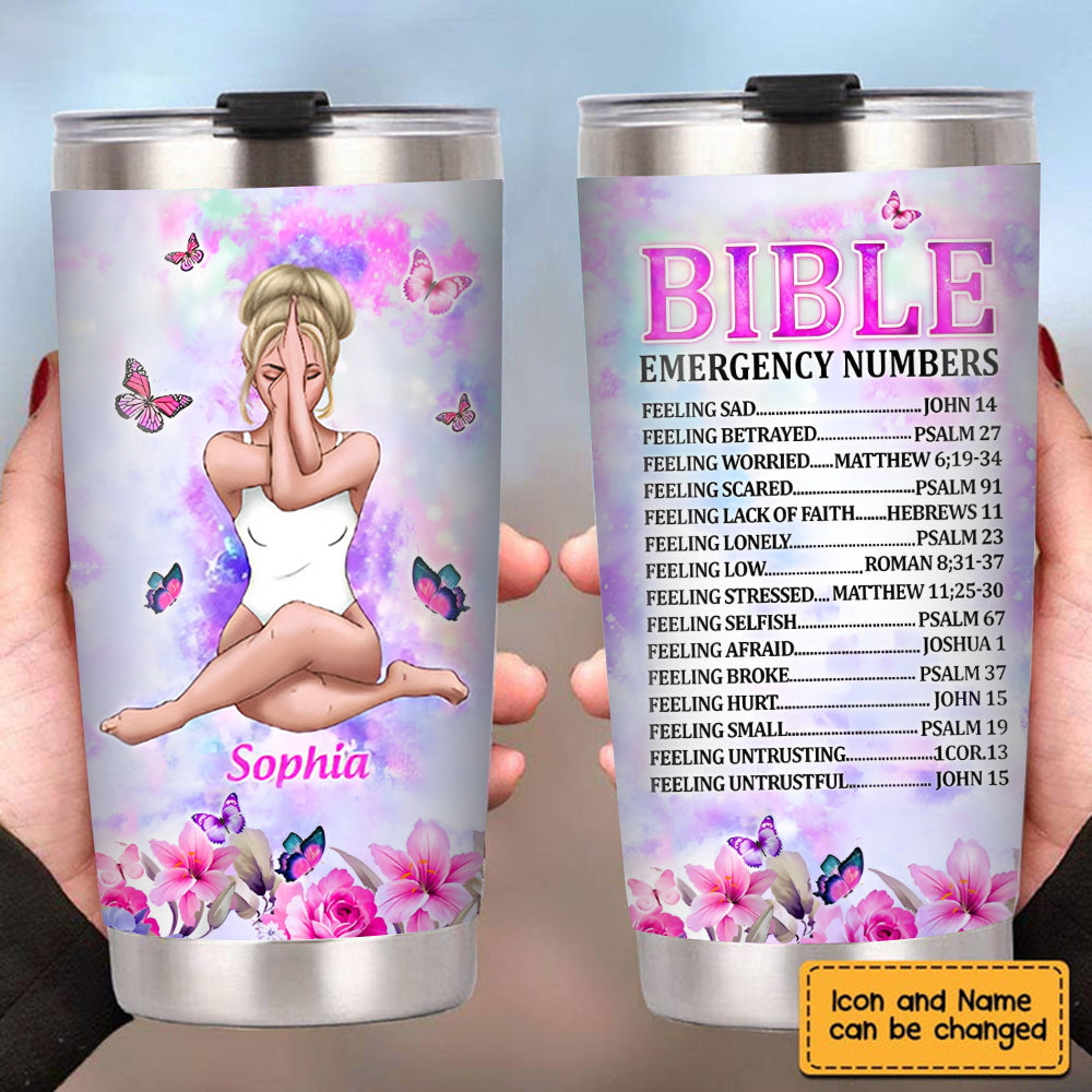 Personalized Christian Faith Bible Emergency Numbers Steel Tumbler