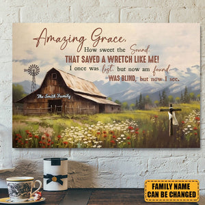 KISSFAITH-Amazing Grace How Sweet the Sound, Old Barn With Flowers, Wall Art Canvas