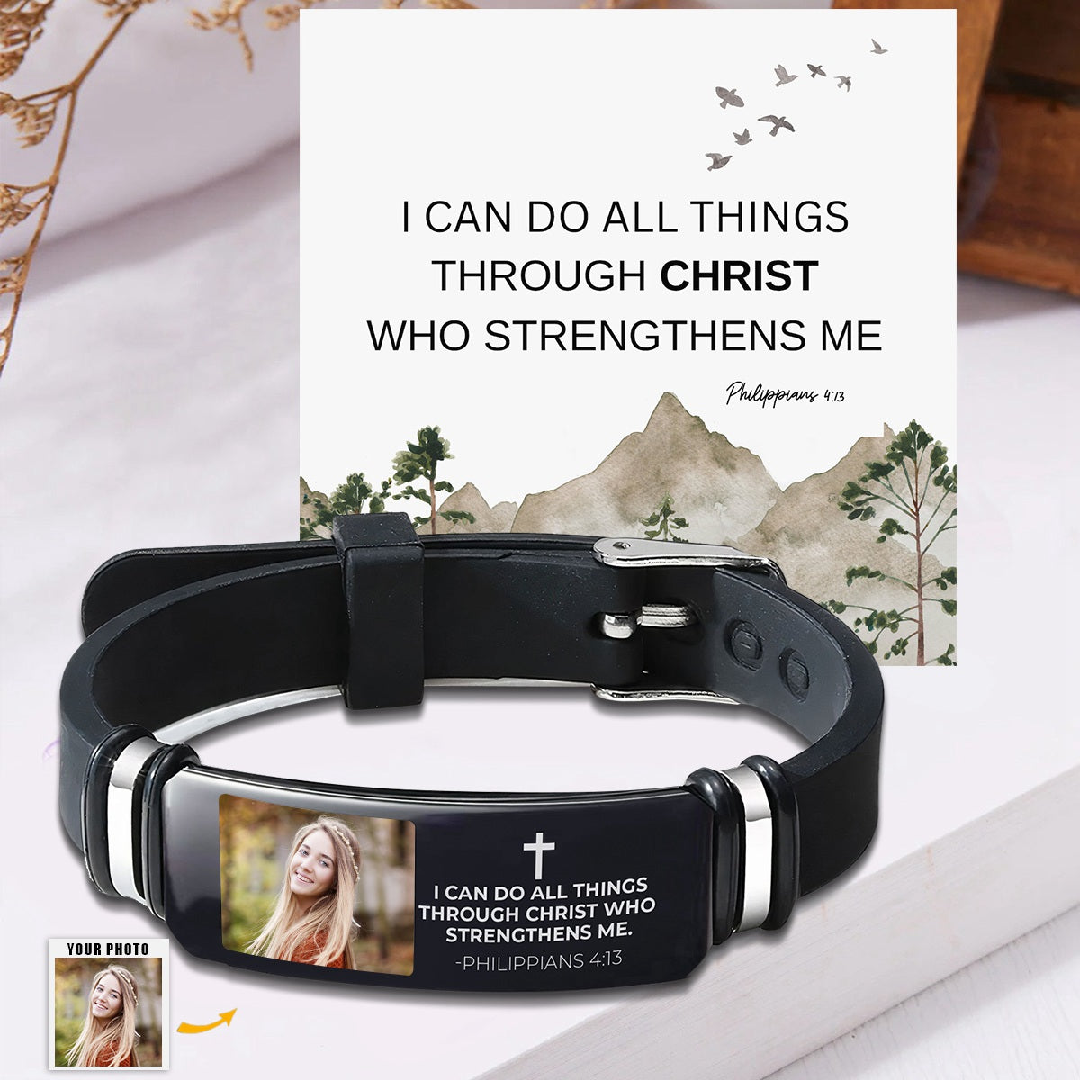 KISSFAITH-I Can Do All Things Christian Bible Faith Gift - Personalized Photo Bracelet