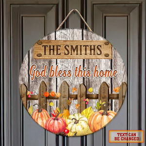 Personalized Pumpkin Fence God Bless This Home Circle Sign