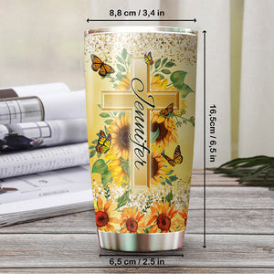 Personalized Sunflower Cross And Butterfly Everyday God Thinks Of You Tumbler