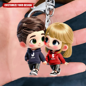 Cute Cartoon Couple Holding Hands Personalized Acrylic Keychain