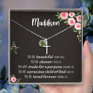 KISSFAITH-Bible Verse Cross Personalized Necklace With Birthstone