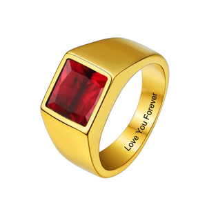 Personalized Square Cut Birthstone Signet Band Ring for Men