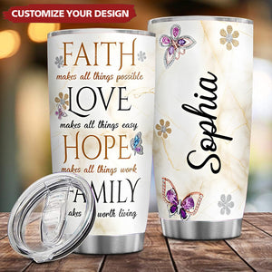 Faith Butterfly Personalized, Faith hope love family Stainless Steel Tumbler