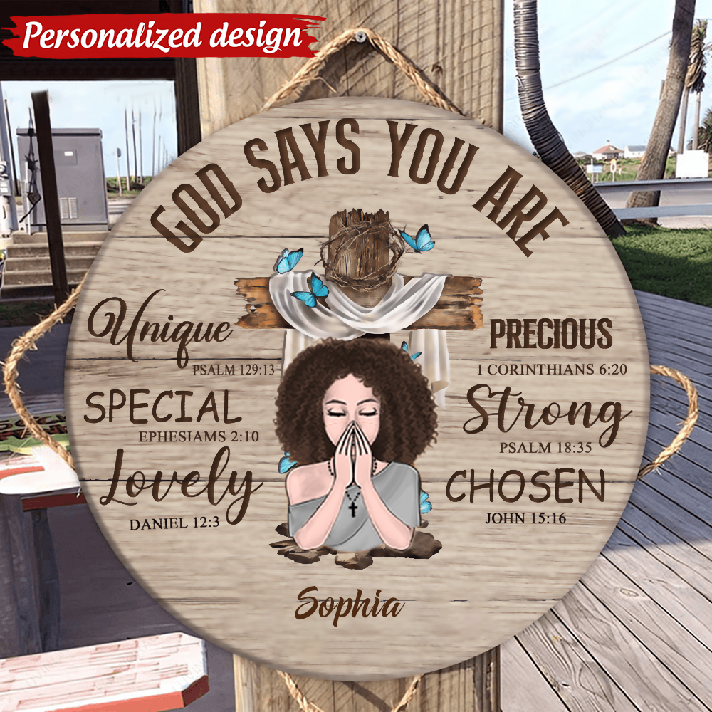 Personalized Cross God Says You Are Circle Wood Sign