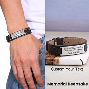 Personalized Custom Memorial Text Leather Bracelet